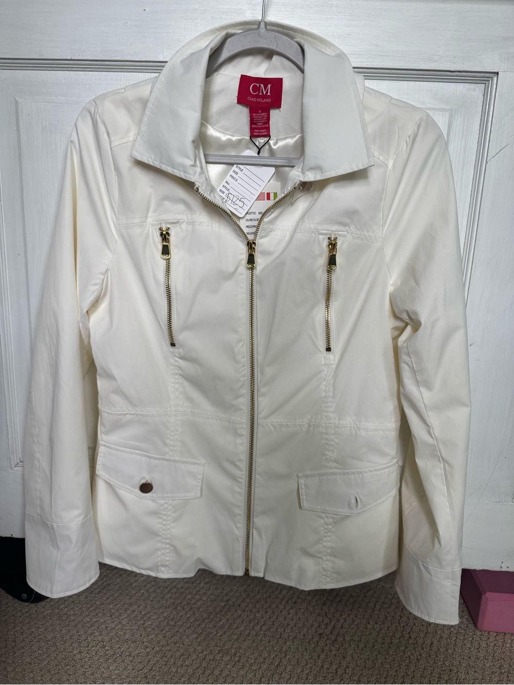 CM Ciao Milano Women's Cream Utility Jacket with Gold Zippers